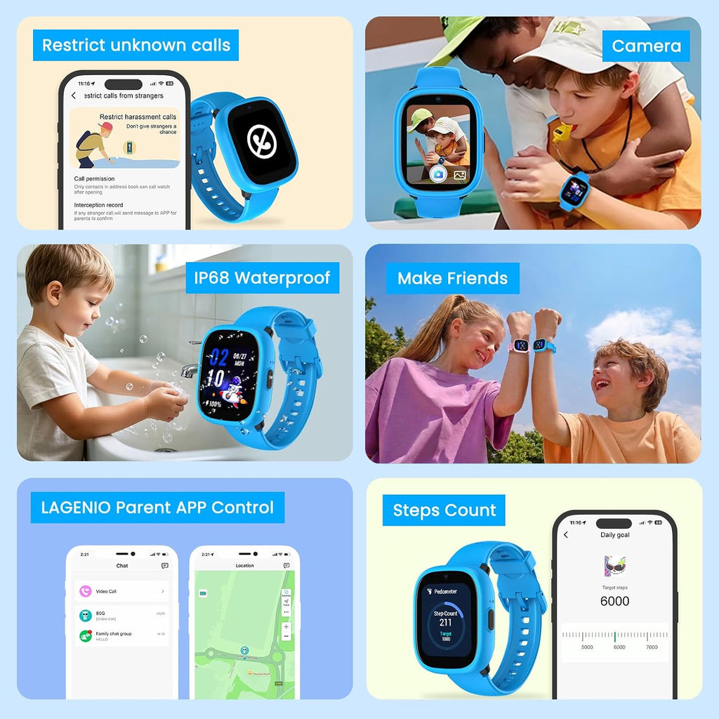 Reloj inteligente K3 para niños con rastreador GPS, reloj inteligente HD 4G de 1.7 pulgadas con videollamadas, mensajes de texto, aplicación parental, SOS, música, reloj despertador, modo