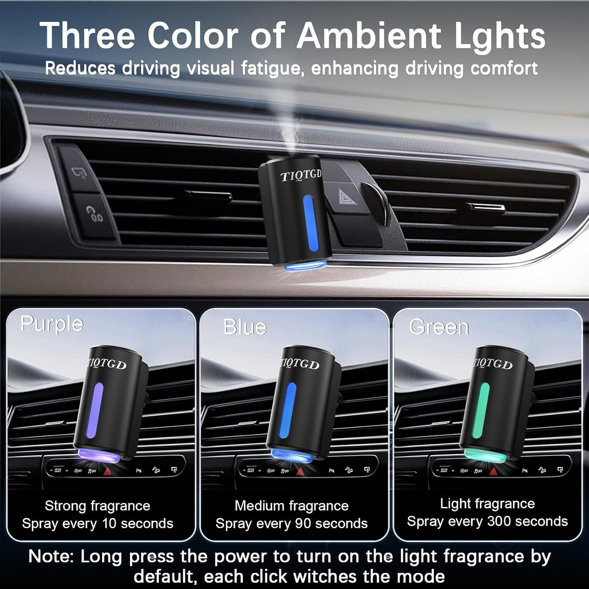 Ambientador inteligente para automóvil, difusor de ambientador de coche con 3 modos ajustables, aromatizante recargable para Carro con 8 piezas de aceite esencial, de larga duración, negro