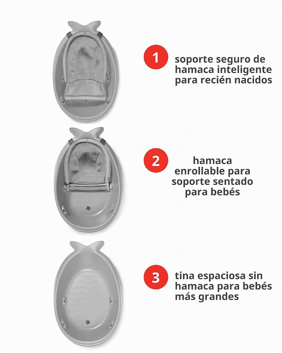 Skip Hop Bañera infantil de 3 etapas para crecimiento con eslinga inteligente para bebés MOBY Bañera Gris Edad 0+