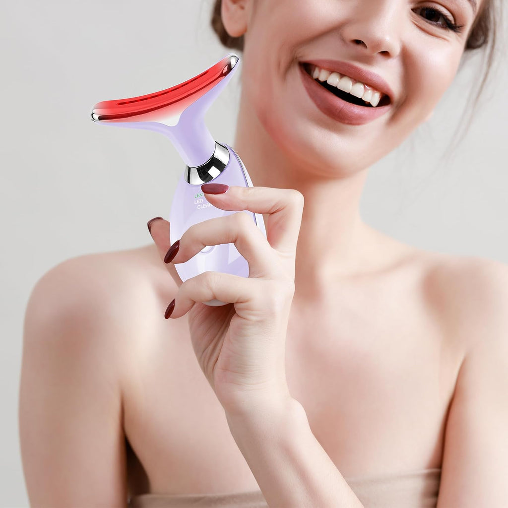Masajeador Facial de Terapia de Luz Roja para Cara y Cuello, Vara de Escultura Facial con 7 Colores (Lila Claro)
