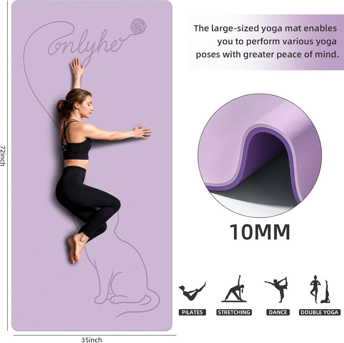 Tapete de yoga extra grande de 0.394 in de grosor, ancho y largo, antideslizante, resistente a desgarros, para entrenamientos en interiores, hogar, pilates y gimnasio, adecuado para hombres y mujeres