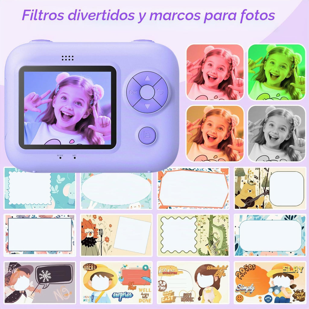 Cámara de impresión instantánea para niños con 5 rollos de papel de impresión, cámara HD 1080P, cámara portátil recargable para selfies, regalos de cumpleaños de Navidad, juguetes para niños y niñas