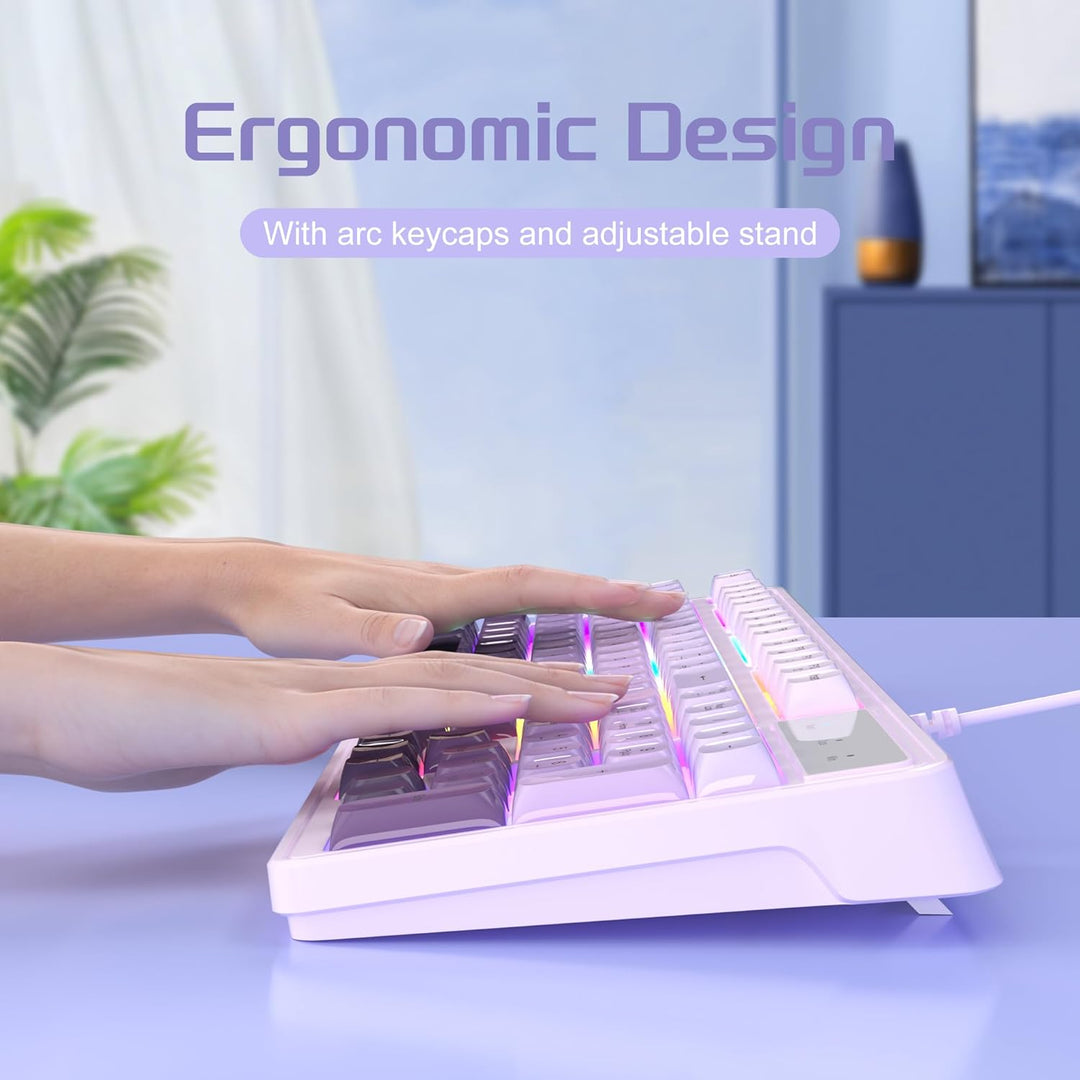 MageGee MageGee GK980 - Combo de teclado y mouse cremosos color mor...