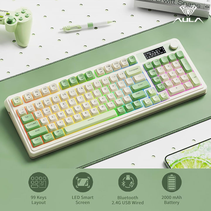 AULA Teclado inalámbrico S99 Pro, pantalla de visualización y peril...