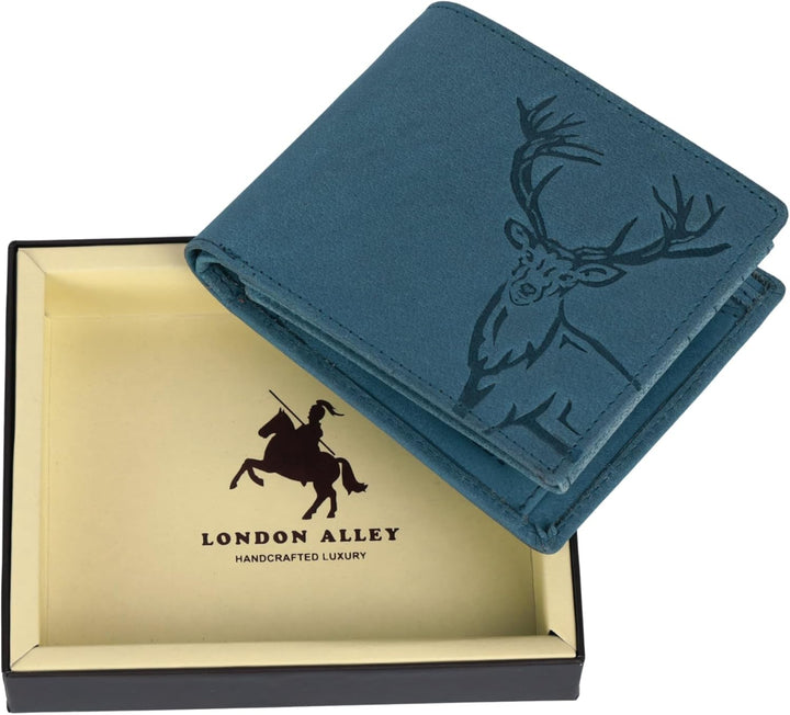 LONDON ALLEY - Cartera de cuero vintage de ciervo marrón para hombr...