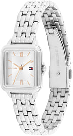 Tommy Hilfiger - Reloj de cuarzo para mujer, mini 24mm, caja de acero inoxidable en forma de tanque, números romanos, brazalete de eslabones, estilo casual de vestir - Regalo para ella