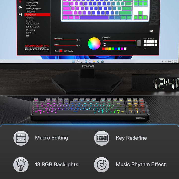 Teclado Gaming RGB Redragon K707 PRO GB 80% Gasket, Teclado Mecánic...