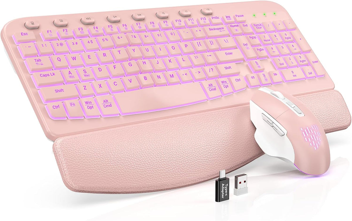 SABLUTE Combo ergonómico de teclado y mouse inalámbricos, teclado W...