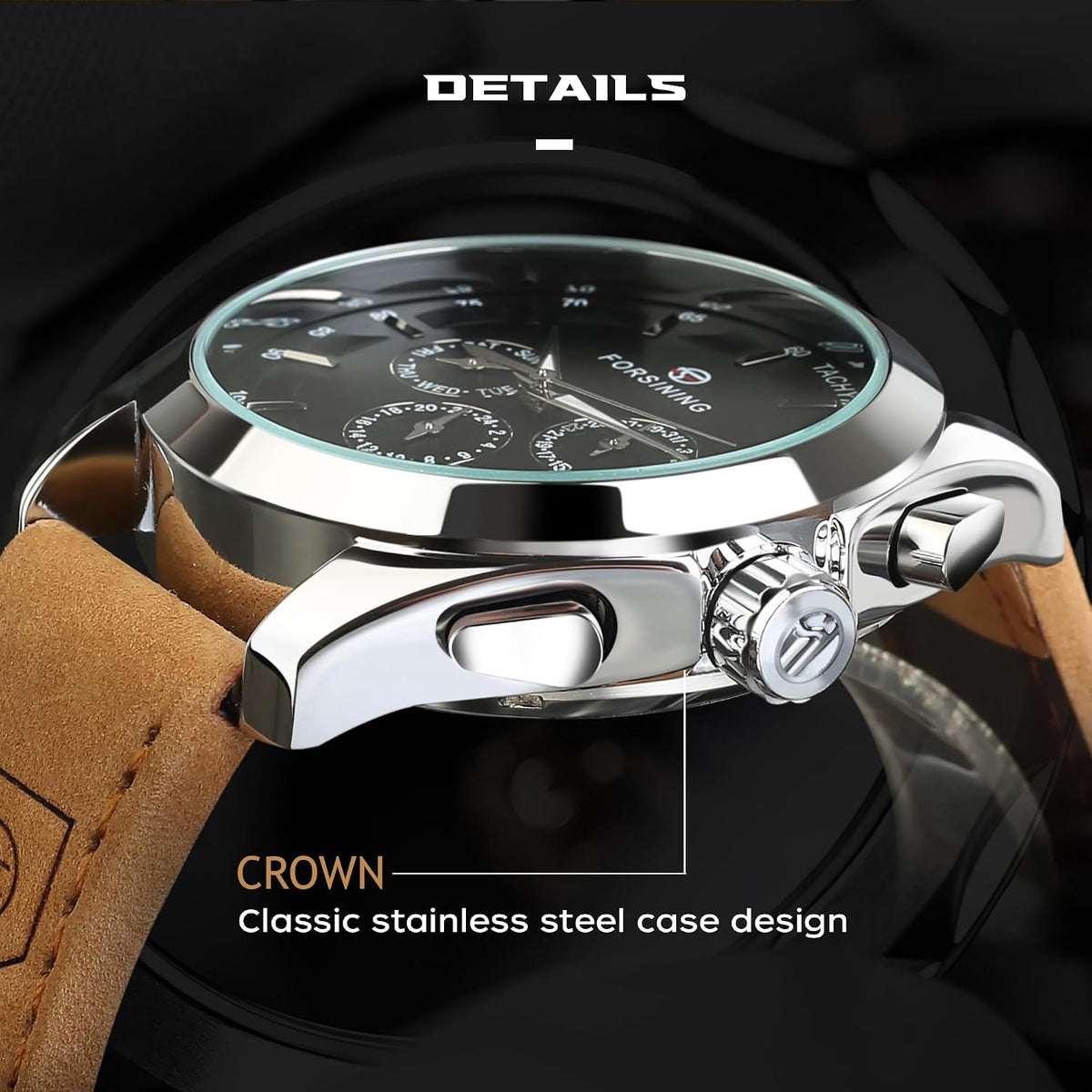 FORSINING Reloj deportivo transparente para hombre, correa de cuero genuino de lujo, reloj esqueleto mecánico automático de moda para hombre