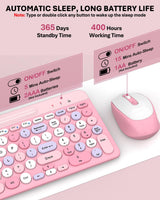 Colorido combo de teclado y mouse inalámbricos, teclas redondas, te...