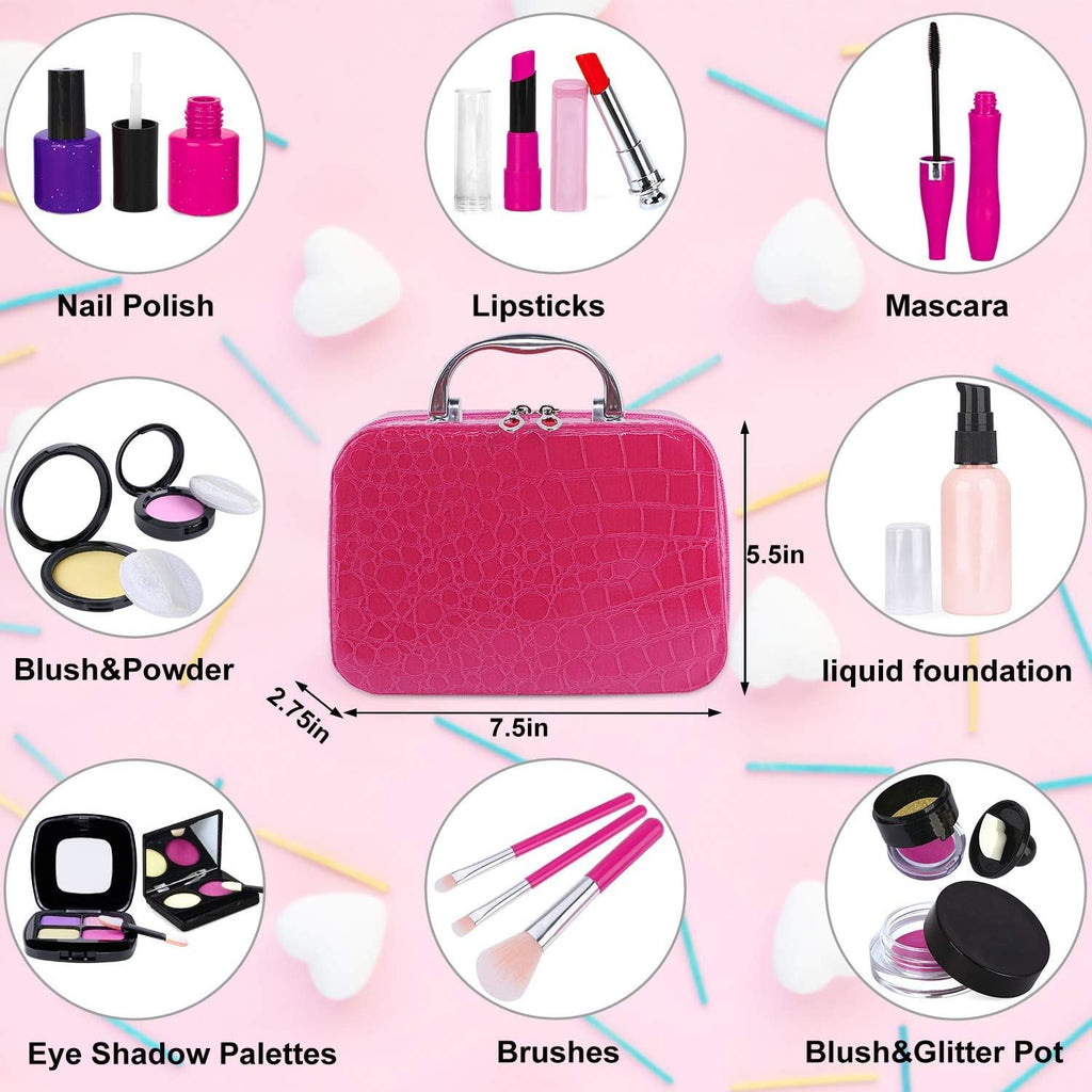 TEPSMIGO - Kit de maquillaje de simulación para niñas, juego de maquillaje para niños, con bolsa de cosméticos para cumpleaños y Navidad, juego de maquillaje de juguete para niñas pequeñas a partir de 3 años (no maquillaje real)