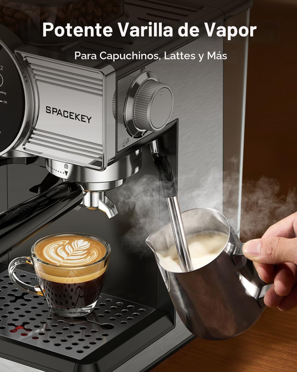 Máquina de café expreso con molinillo y espumador, 30 ajustes de molienda