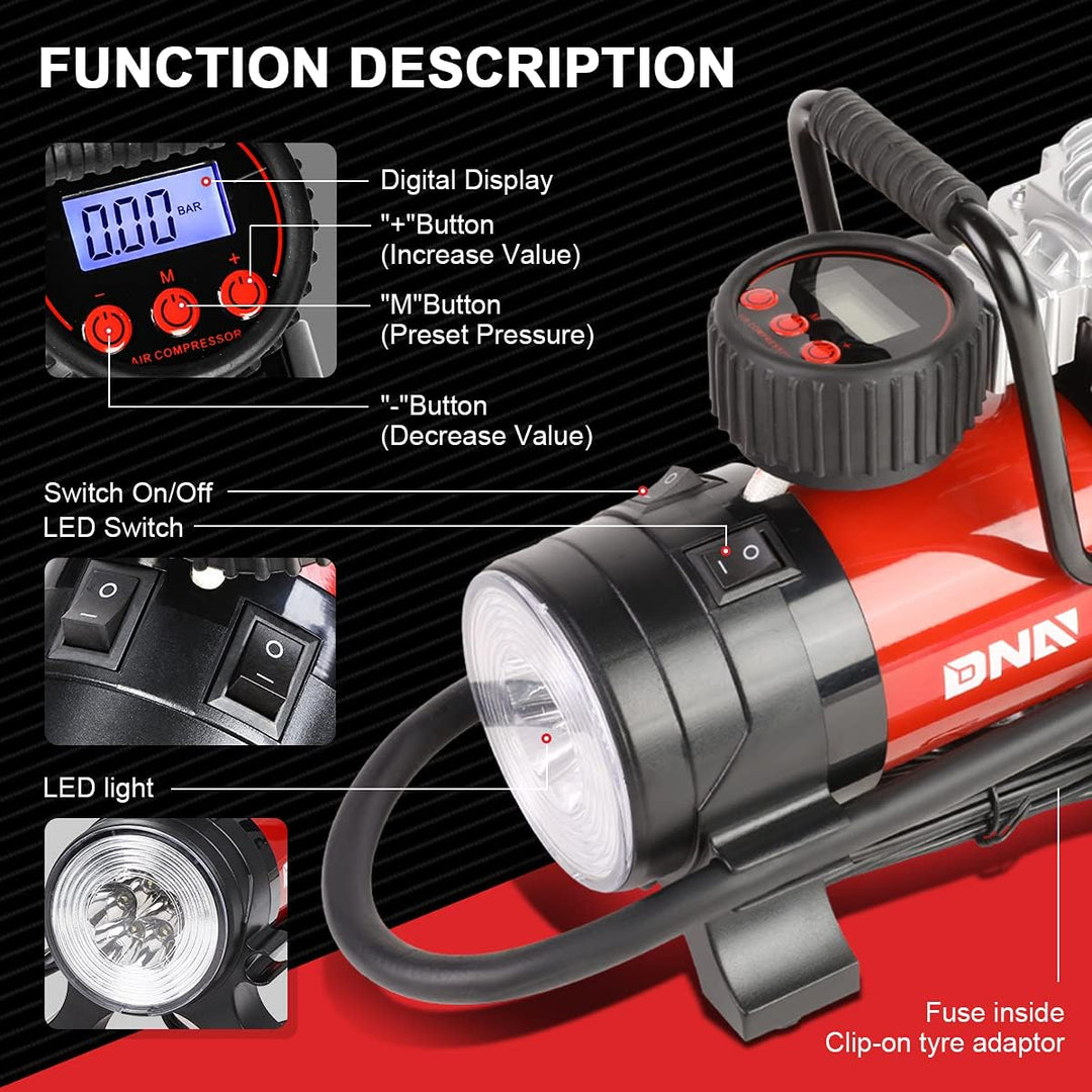 DNA Motoring 12 V 125 PSI LED Flash Light Bomba de aire portátil co...