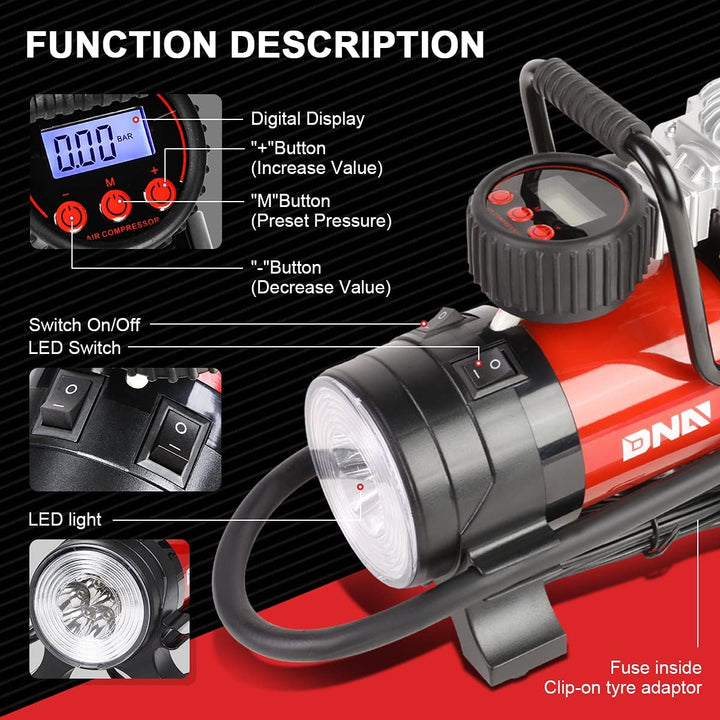 DNA Motoring 12 V 125 PSI LED Flash Light Bomba de aire portátil co...