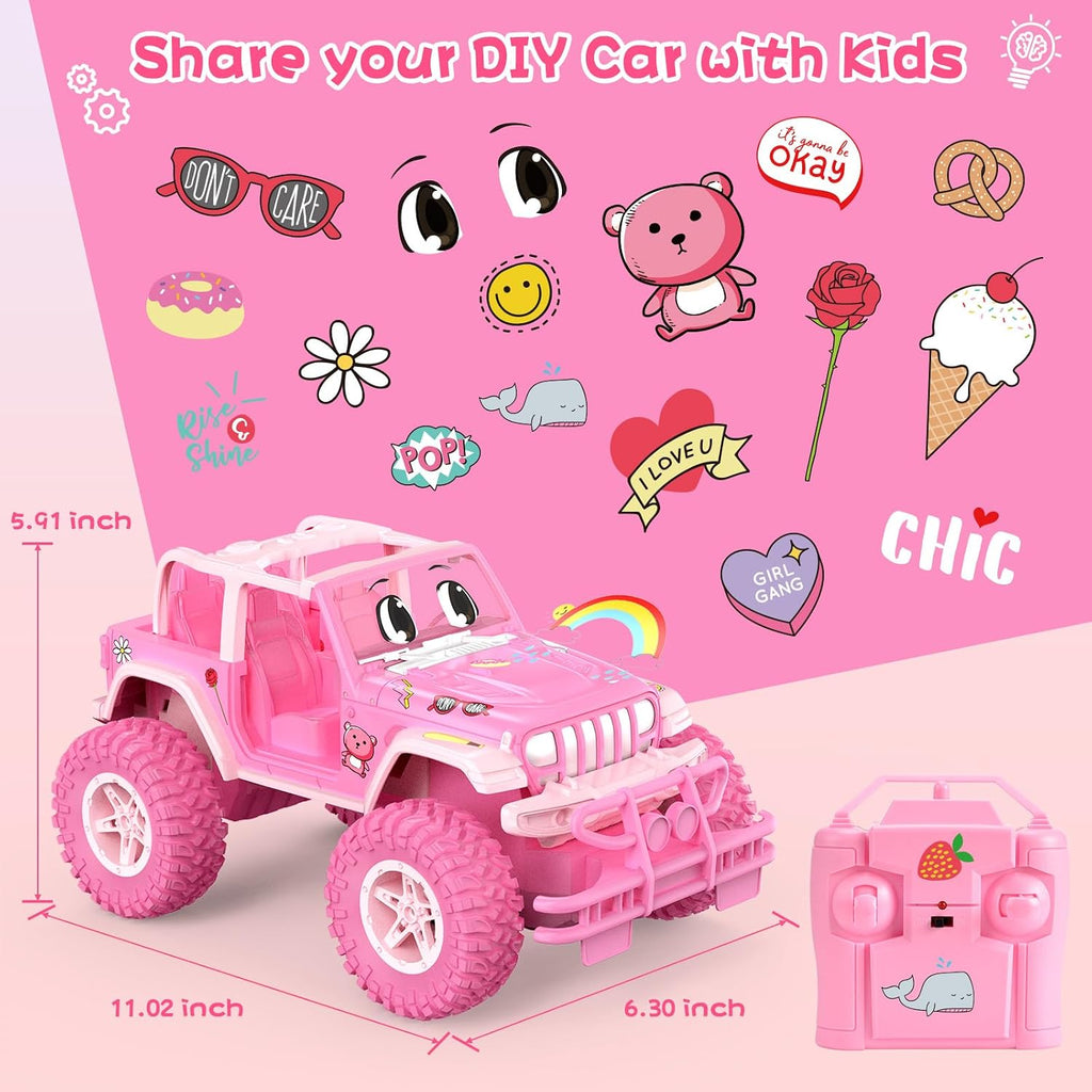 NQD Coches RC con adhesivo de bricolaje y auto de control remoto recargable para niñas