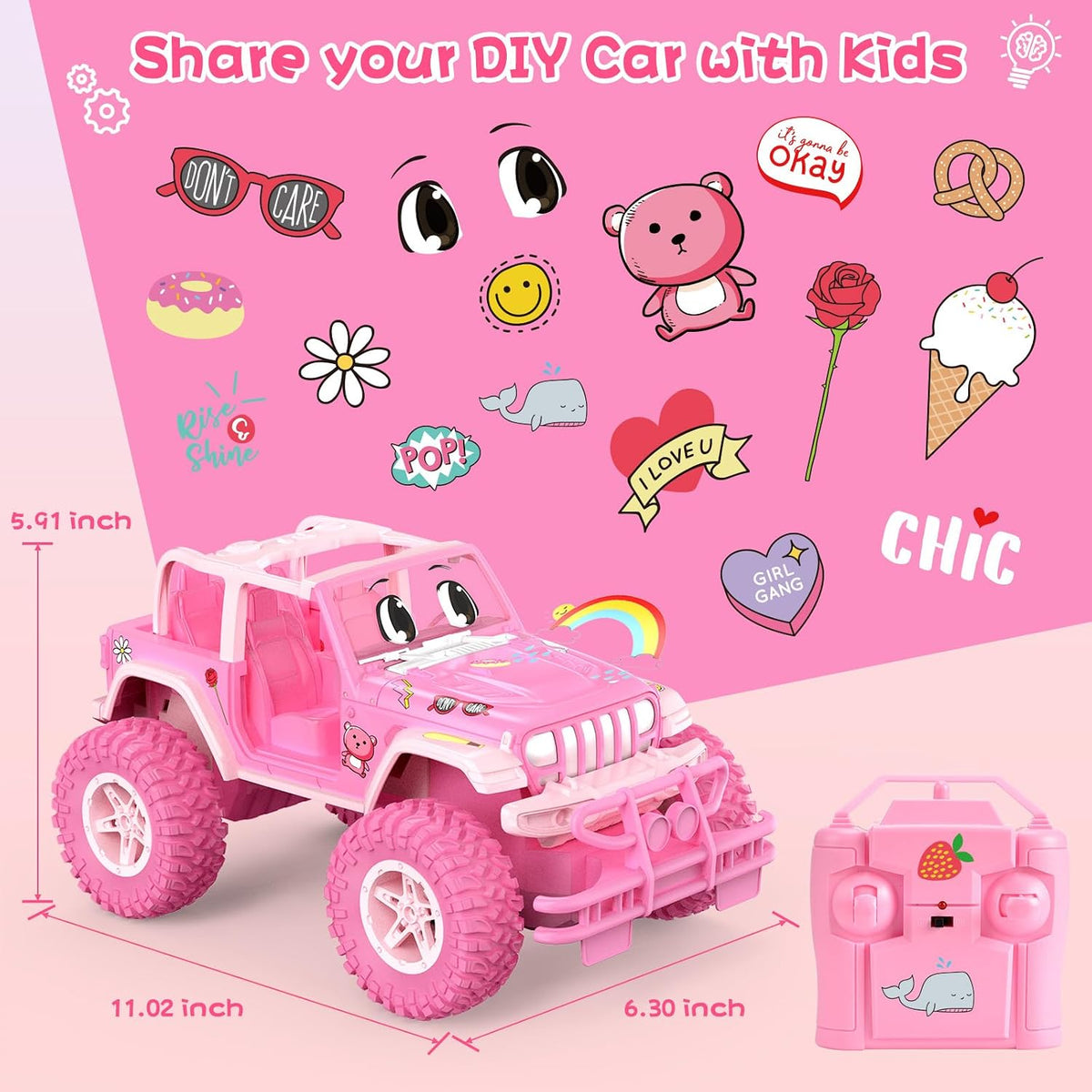 NQD Coches RC con adhesivo de bricolaje y auto de control remoto recargable para niñas