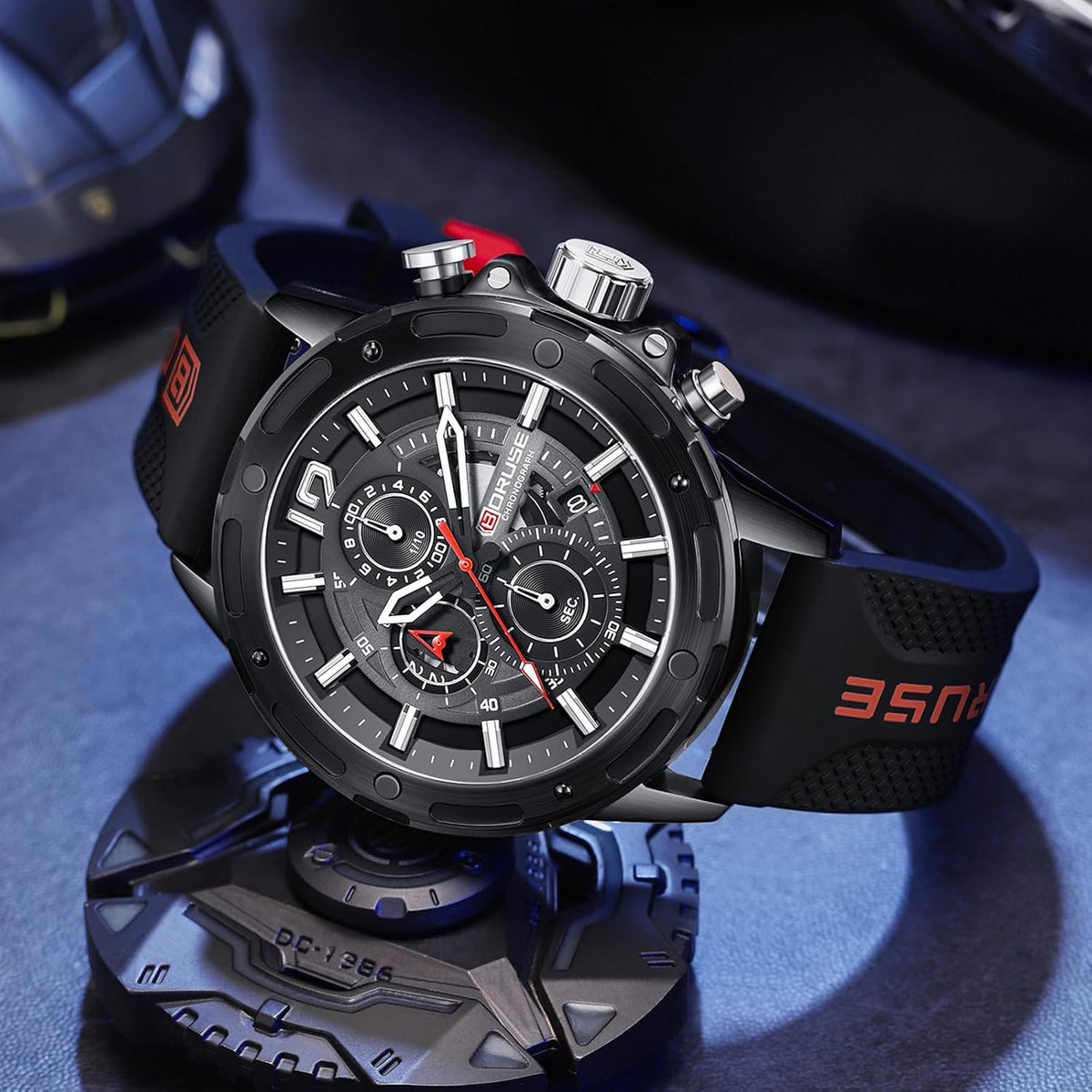 Relojes cronógrafo para hombre, reloj analógico de cuarzo negro de cara grande, luminoso, impermeable, calendario de lujo, reloj deportivo para hombre con correa de silicona