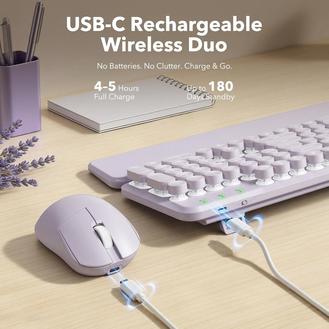 Combo de teclado y mouse inalámbricos, teclas redondas retroilumina...
