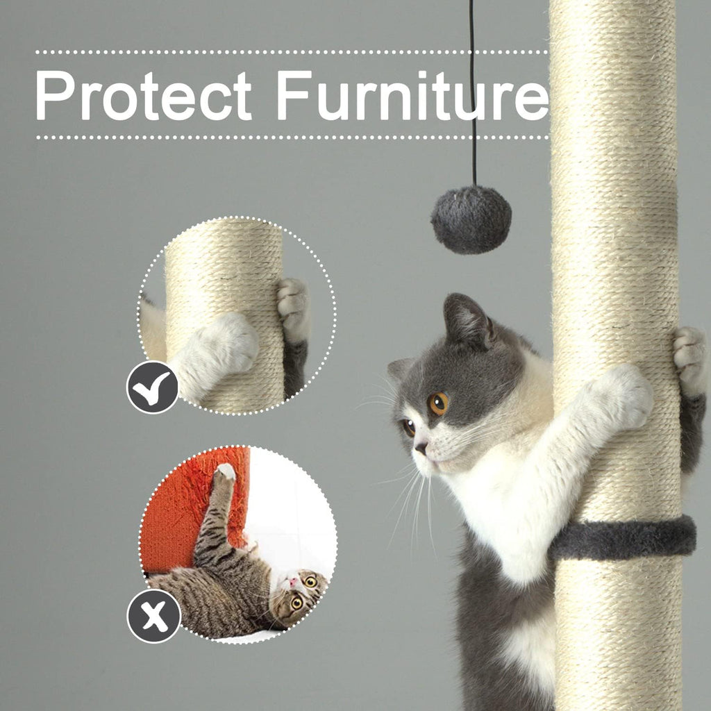 PEEKAB Poste rascador de sisal para gatos de 32 pulgadas de alto, con bola colgante y cepillo de auto-masaje, rascador vertical para gatos y gatitos de interior, color gris, 32 pulgadas
