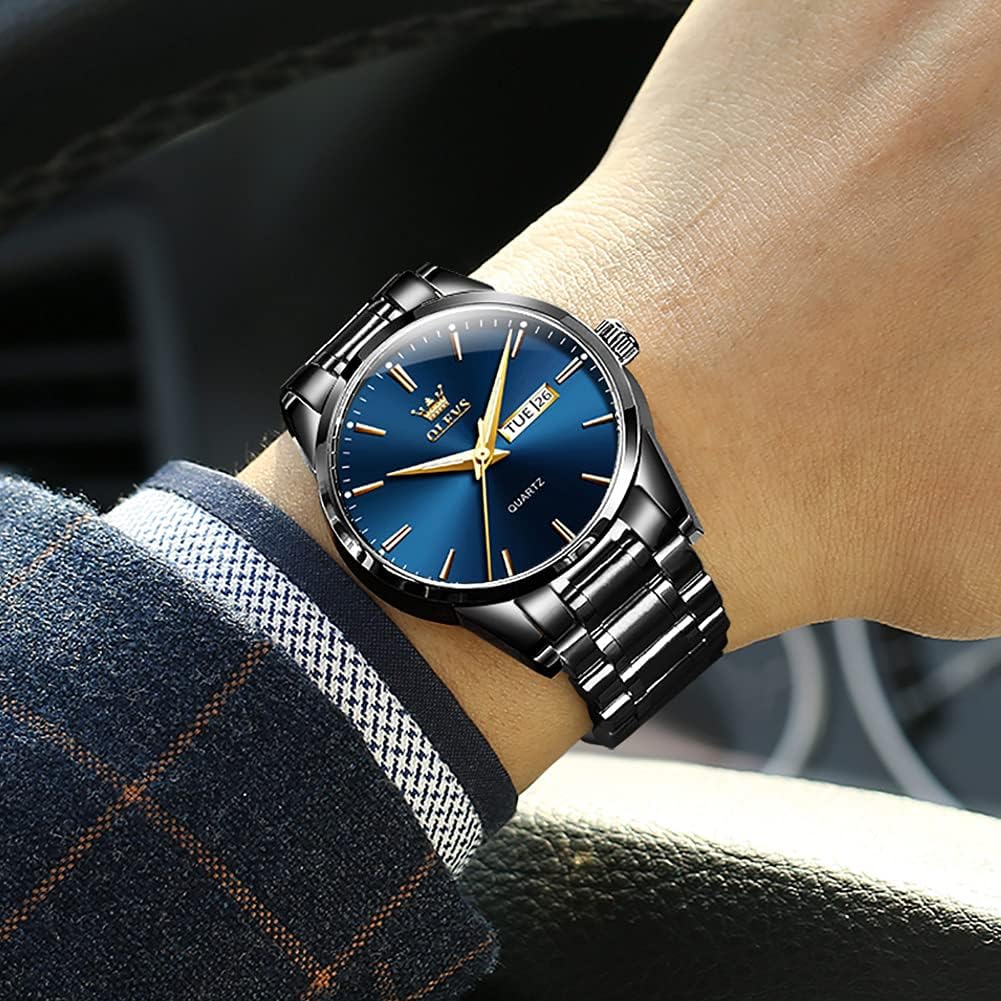 OLEVS Relojes para Hombre de Lujo a prueba de agua Lúminosos de lectura fácil Cronógrafo Con Esmalte Dorado Completo / Blanco Dial / Cara Negra Calendario Pulsera Relojes