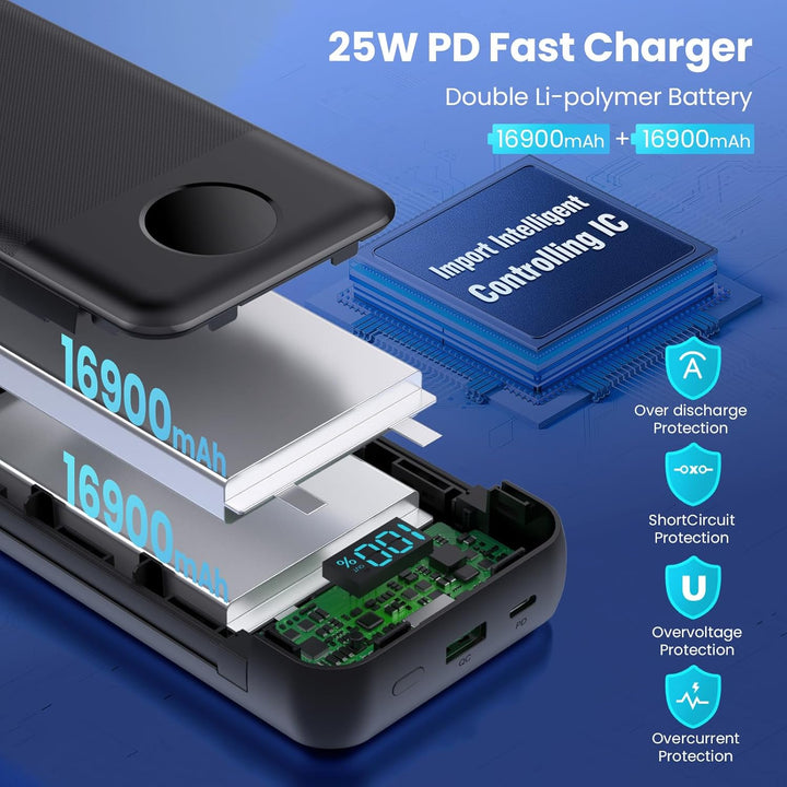 Cargador Portátil 33800mAh Banco de Energía USB C con Cables Integr...