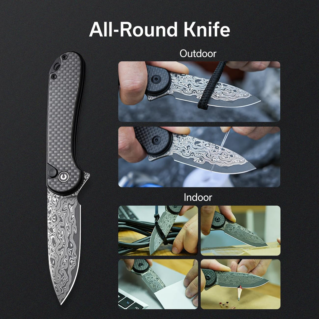 CIVIVI Elementum II Cuchillo de bolsillo plegable, hoja de Damasco de 2.96