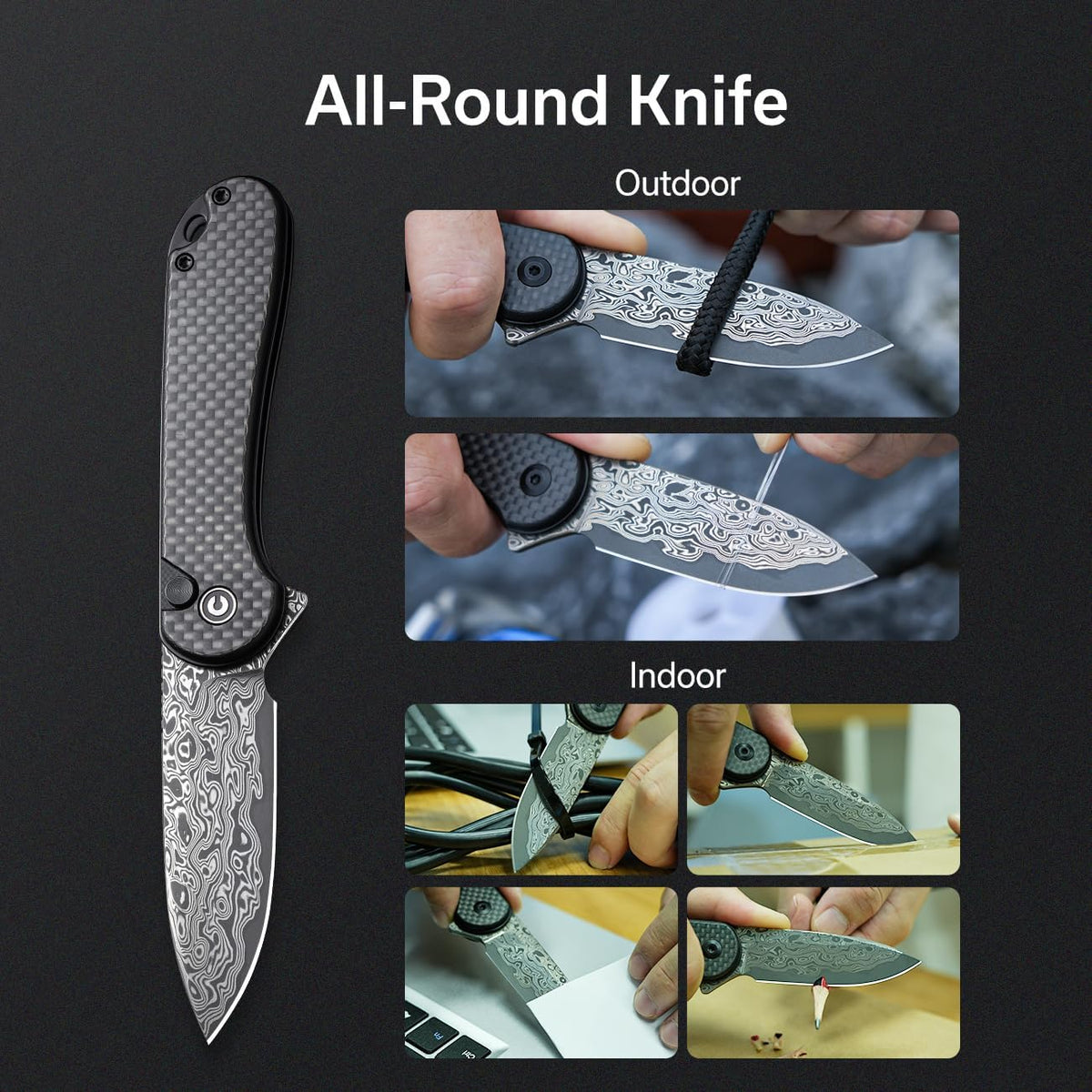 CIVIVI Elementum II Cuchillo de bolsillo plegable, hoja de Damasco de 2.96