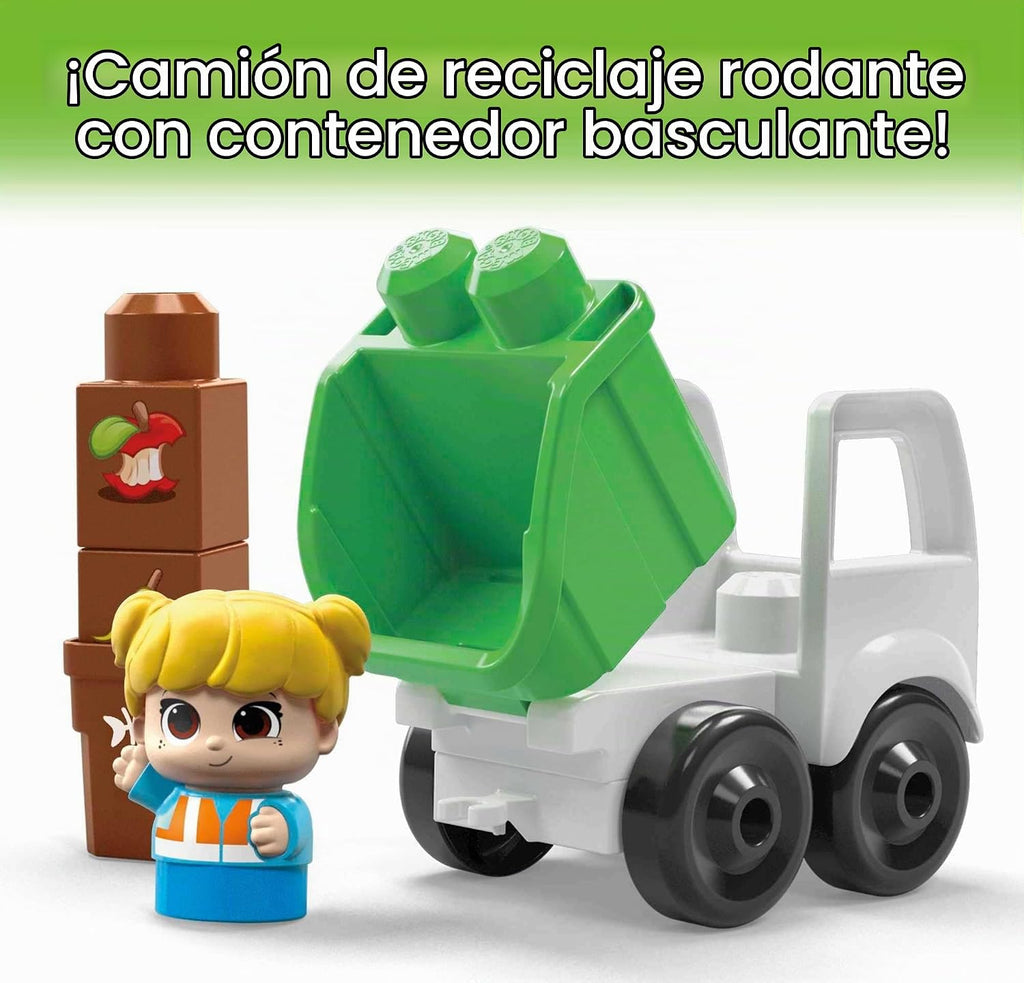 MEGA BLOKS Fisher-Price - Bloques de construcción para niños pequeños, escuadrón de clasificación y reciclaje de Green Town con 15 piezas, 2 figuras, ideas de regalo de juguete para niños