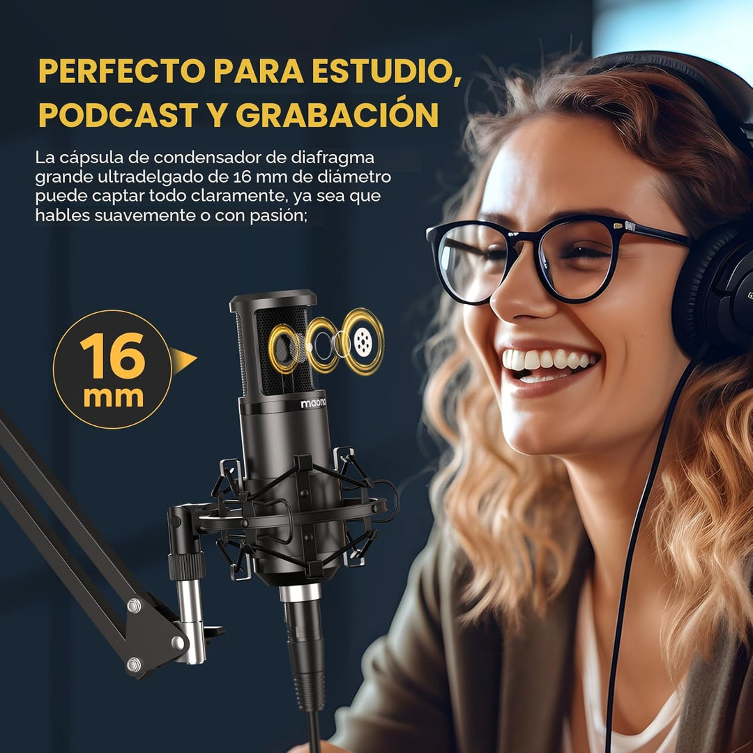 MAONO Micrófono de condensador XLR, micrófono de grabación de estud...