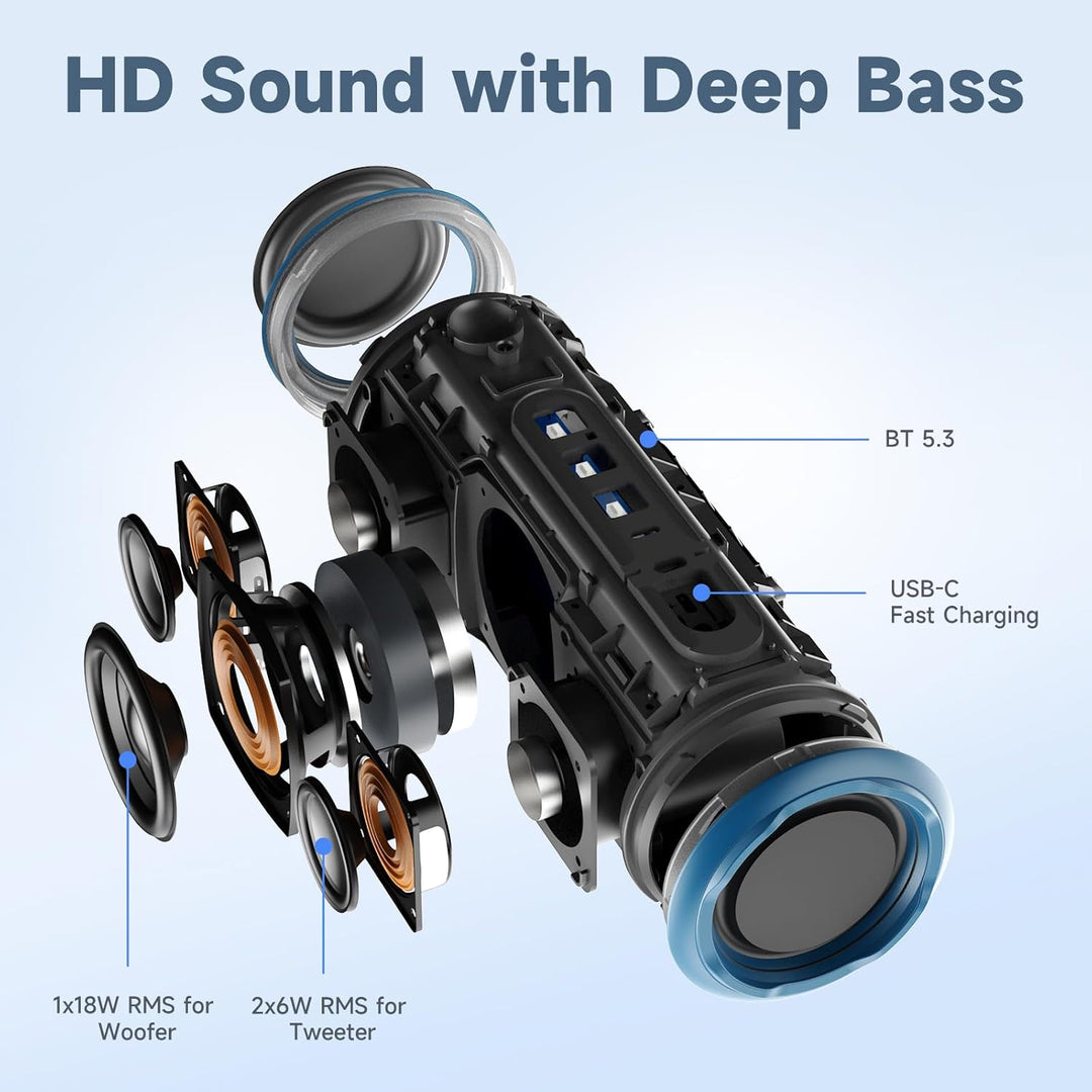 TAZATA Altavoz Bluetooth impermeable IPX7, sonido HD de 30 W, tiemp...