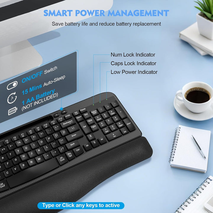Teclado inalámbrico ergonómico con reposamuñecas acolchado, teclas...