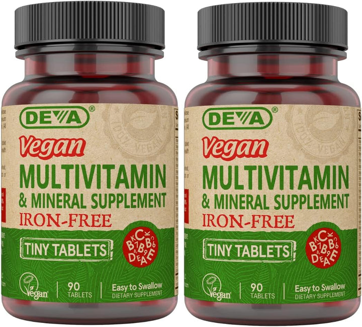DEVA Suplemento multivitamínico y mineral vegano sin hierro, paquet...