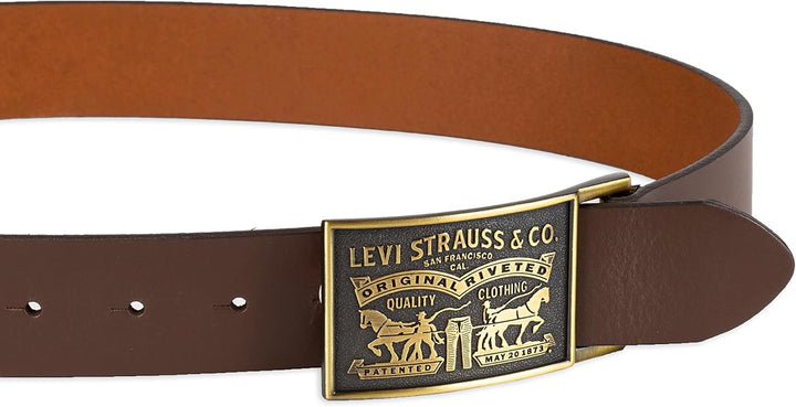 Levi's Cinturón de cuero para hombre con hebilla de placa extra...