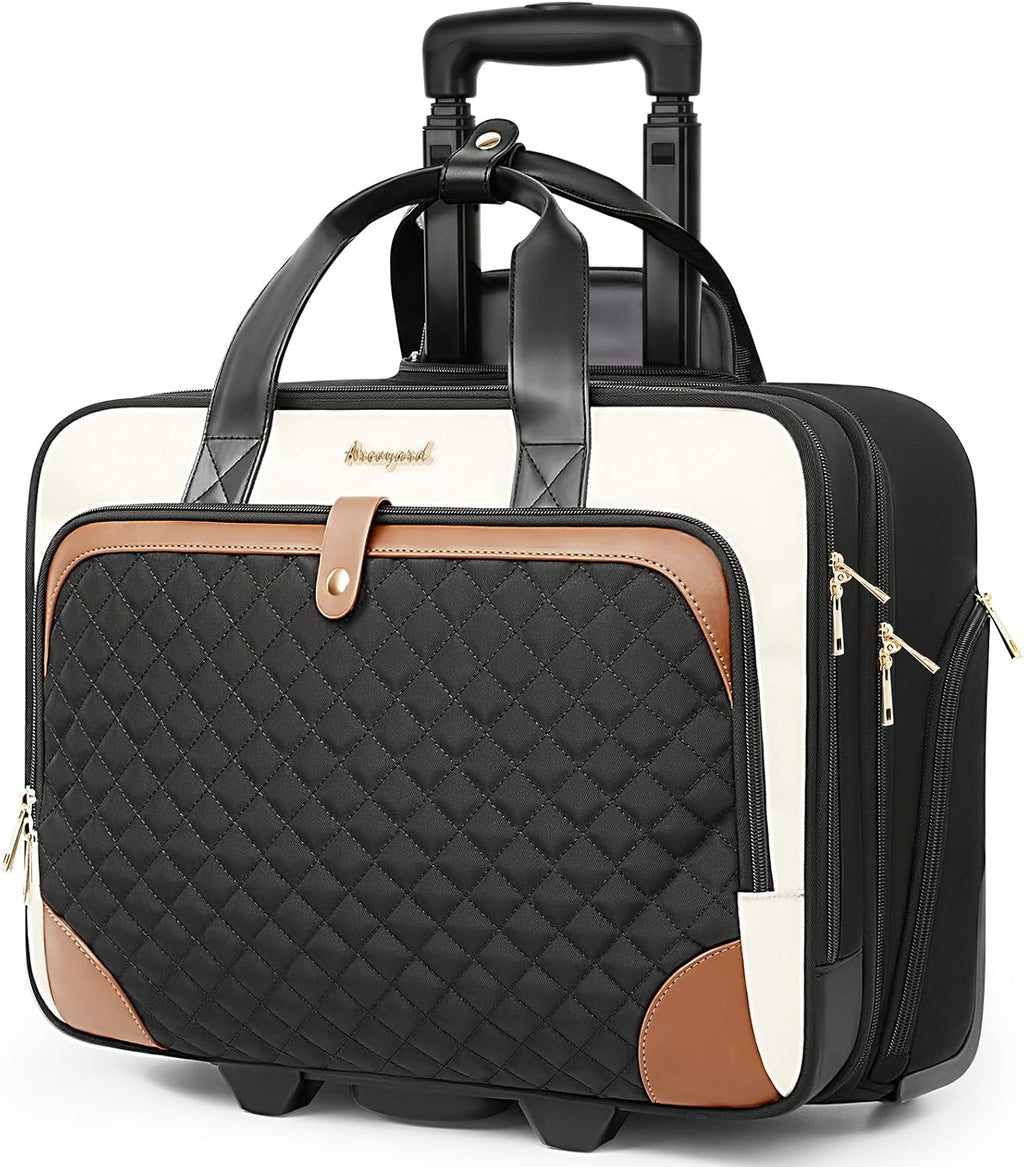 Arcoyard - Bolsa con ruedas para laptop, maletín con ruedas para mujer, con bolsillo impermeable, bolsa para computadora de 17 pulgadas, equipaje de mano debajo del asiento con ruedas para trabajo