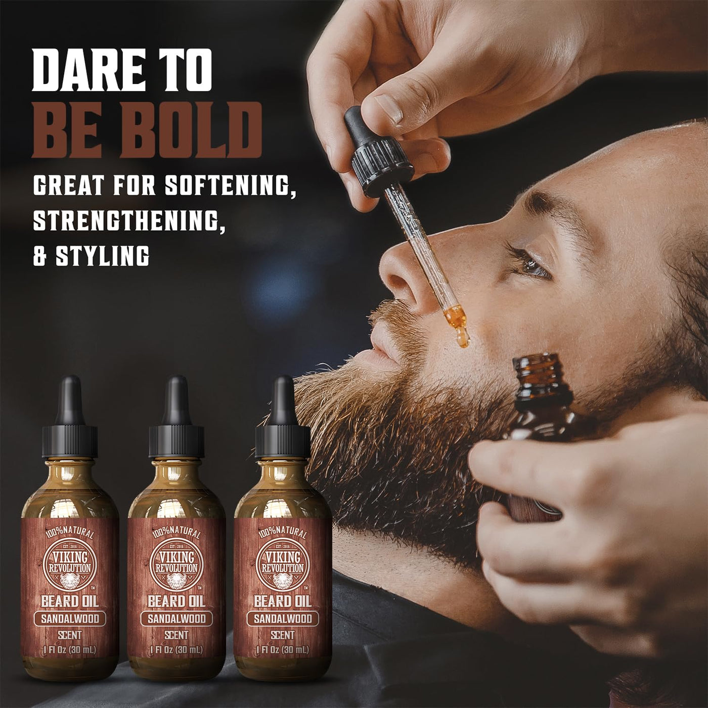 Viking Revolution Aceite de barba de sándalo para hombres, aceite n...