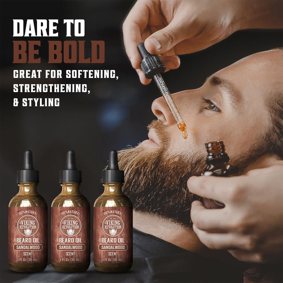 Viking Revolution Aceite de barba de sándalo para hombres, aceite n...