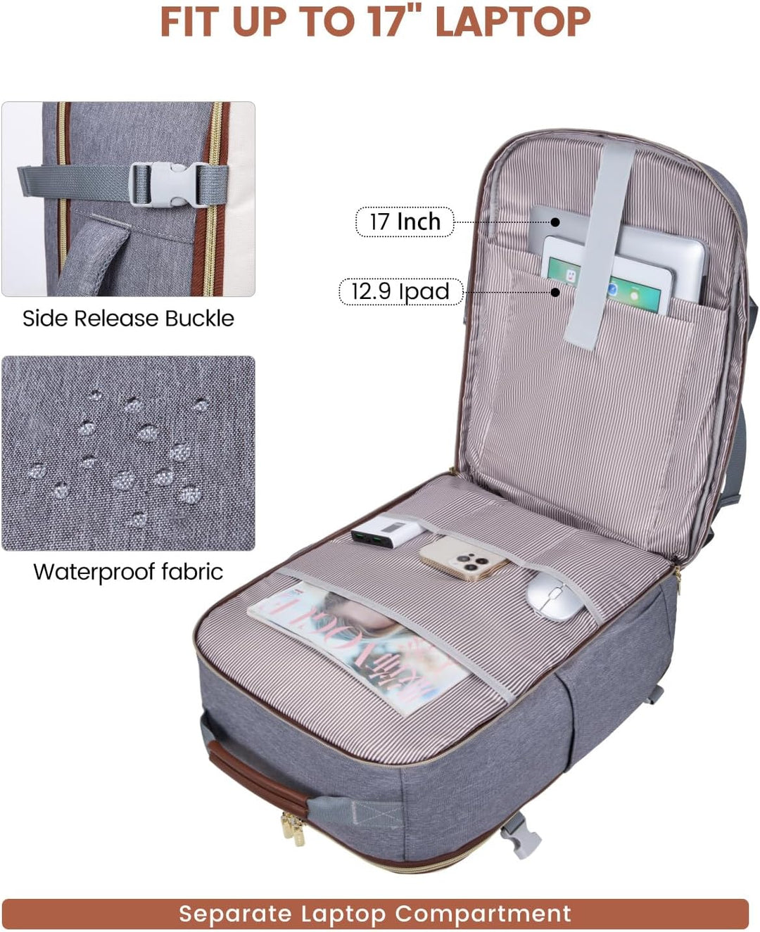 LOVEVOOK Mochila de viaje de 50 litros para mujeres y hombres, equi...