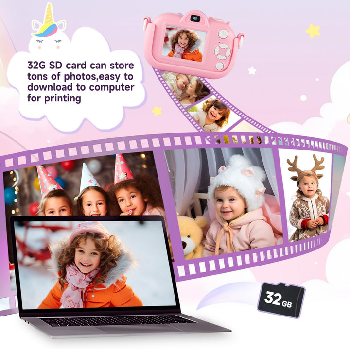 MAVOKIS Cámara digital para niños de 3 a 8 años, cámara 1080P para...