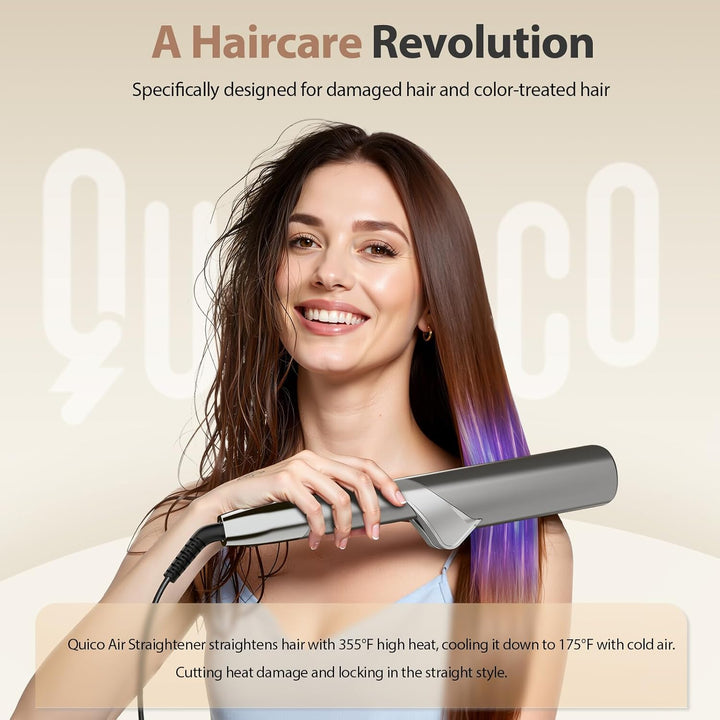 Quico Alisador de aire, plancha iónica de cabello húmedo a seco con...