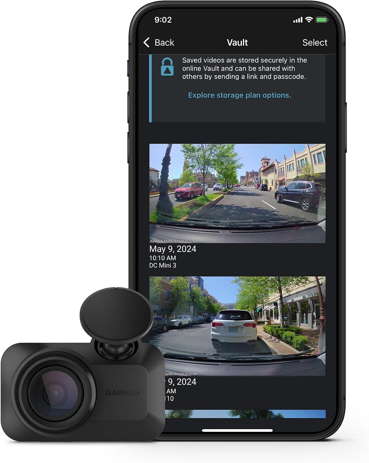 Garmin Dash Cam™ Mini 3, cámara de tablero ultracompacta HD de 1080p con un campo de visión de 140 grados, polarizador Clarity™ integrado, control por voz, grabación automática