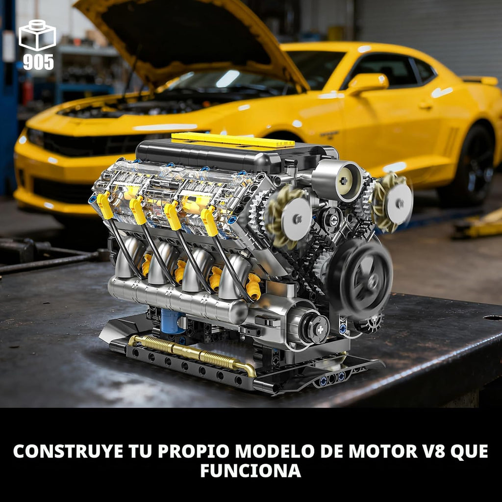 V8 Kit de modelo de motor que funciona, juego de bloques de construcción visibles para adultos, compatible con Lego, juguete educativo STEM de ciencia física para adolescentes y niños mayores de 14 años (905 piezas)