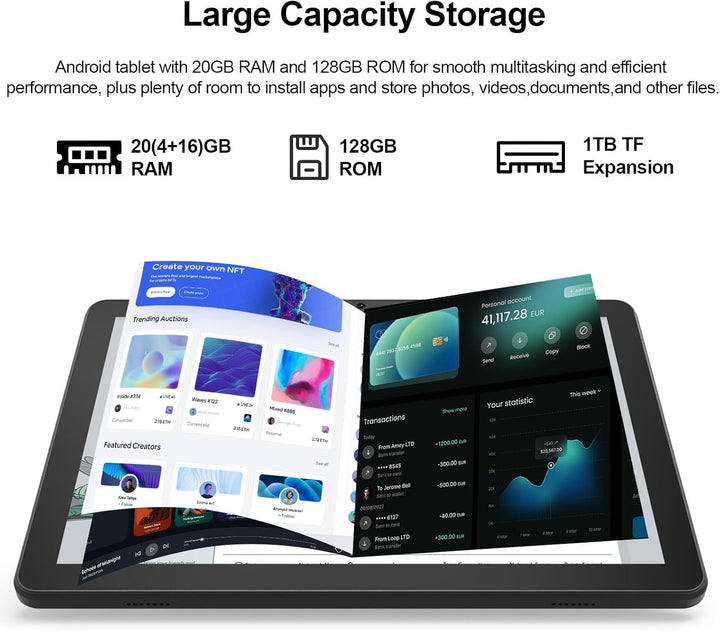 Nyxolaria Tableta de 10.1 Pulgadas Android 15.0, RAM 20GB (4+16Expa...