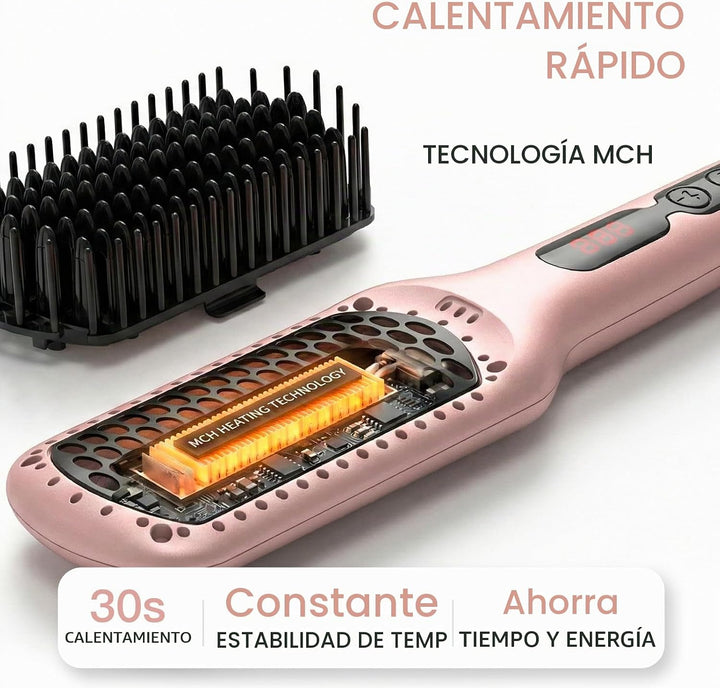 MEGAWISE Cepillo alisador de pelo, cepillo de pelo calentado iónico...