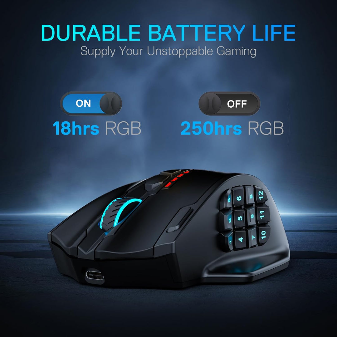Redragon M913 MAX Ratón inalámbrico para juegos, ratón óptico MMO d...