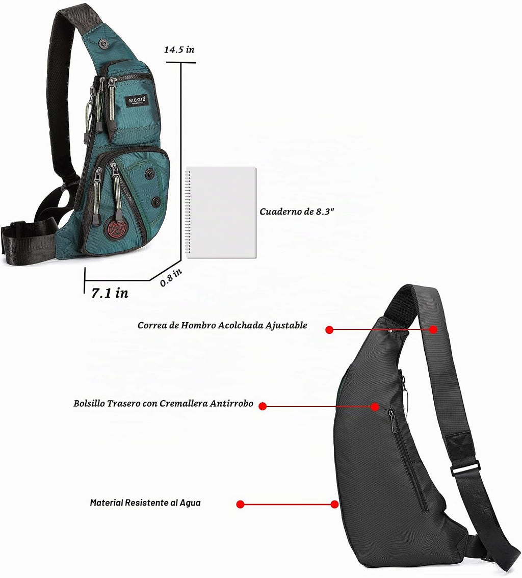 NICGID Bolso bandolera en el pecho, mochila de hombro, bolsa cruzada, mochila casual para hombres y mujeres, Verde oscuro, Viajes