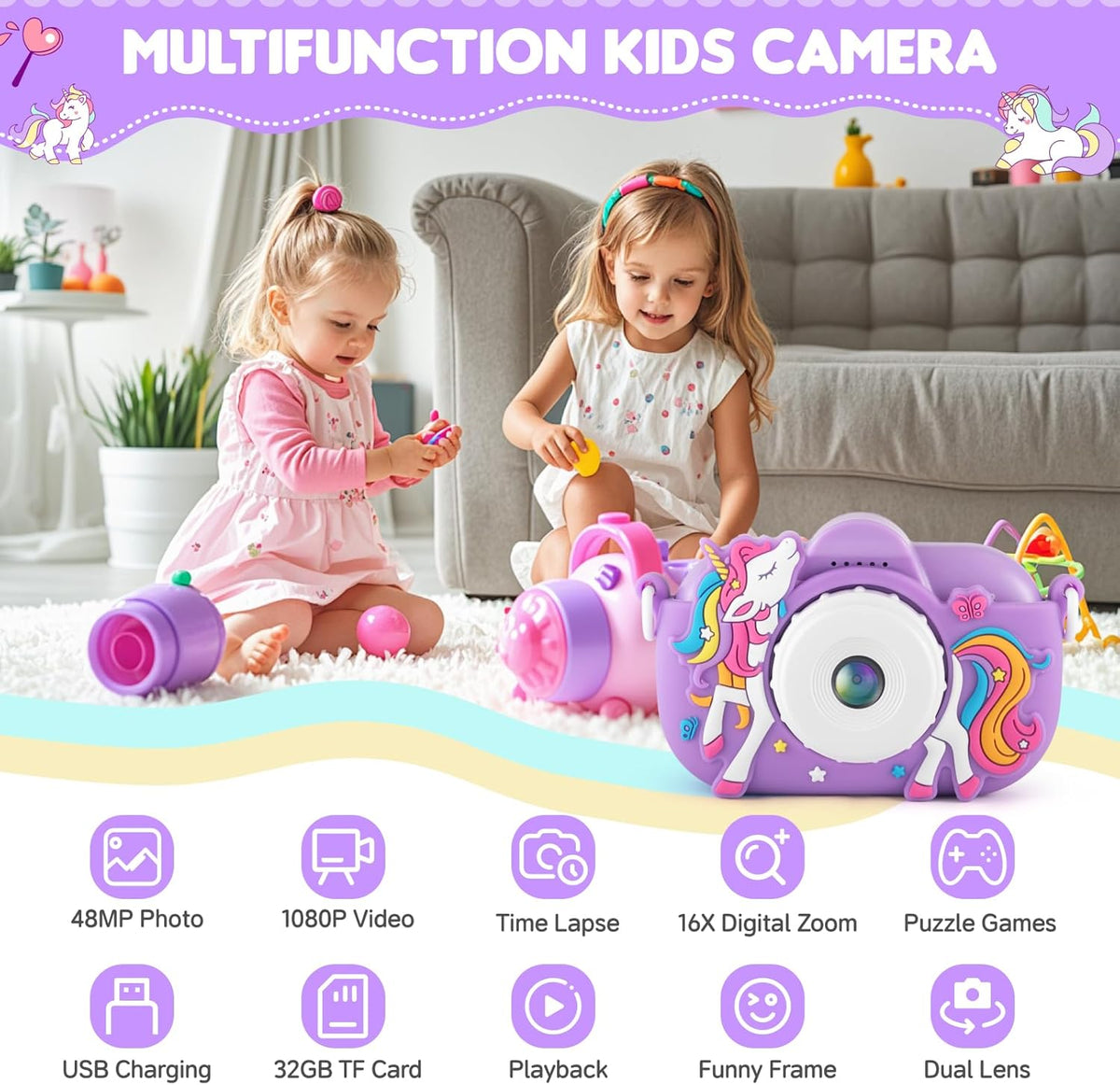 Cámara para Niños Juguetes para Niñas de 3 4 5 6 7 8 Años, Cámara S...