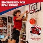 Aro de baloncesto interior sobre la puerta con balón silencioso