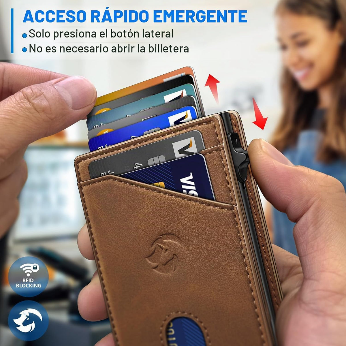 Cartera para hombre, tarjetero desplegable delgado con bloqueo RFID, billetera plegable minimalista con 9 ranuras para tarjetas, ventana de identificación y bolsillo para efectivo, funda de