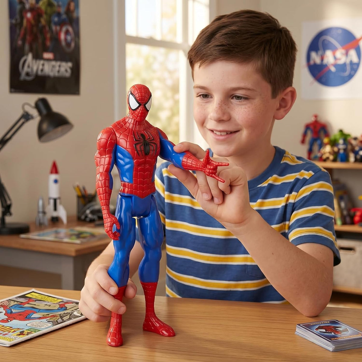 Juego de 2 figuras de acción de superhéroe, figuras coleccionables de PVC de 12 pulgadas, articulaciones movibles, figuras de héroe araña y héroe blindado para fanáticos, exhibición y regalo