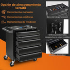 Goplus Cofre de herramientas con ruedas de 5 cajones, gabinete de almacenamiento de herramientas de acero con asa, agujeros para colgar, sistema de bloqueo con llave central